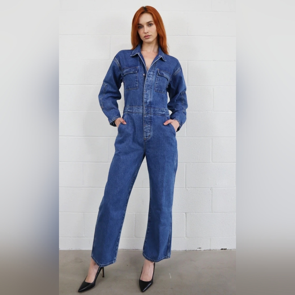 Etica Larson Utility Denim Jumpsuit Size MEDIUM NWT